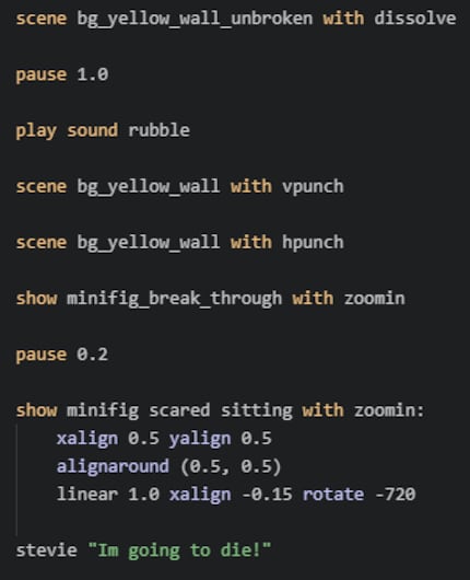 De code van bovenstaande scène ziet er vrij eenvoudig uit.