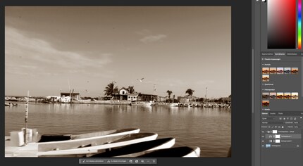 Mein Hafenfoto hat auf Knopfdruck einen Sepia-Effekt.