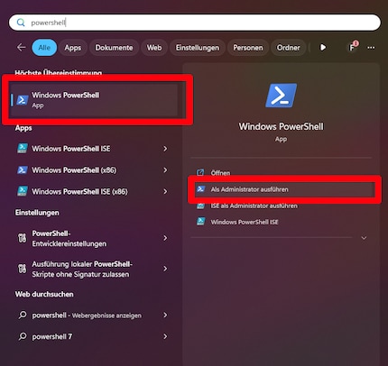 Zoek naar Powershell en start het op.