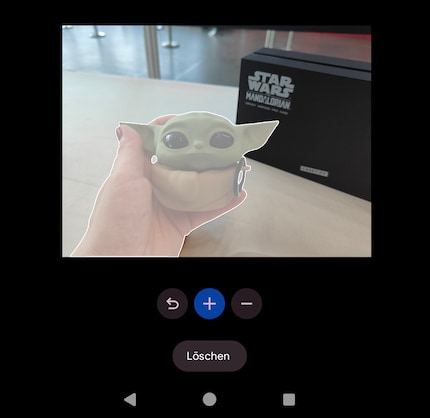 Hier ziet de markering voor het object dat vergroot moet worden eruit in de app.