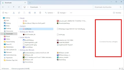 Het deselecteren van de preview-handler betekent dat je geen preview hebt.