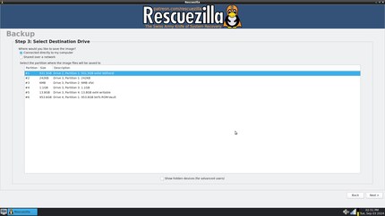Selecteer de doelschijf (netwerkschijven zijn ook mogelijk).