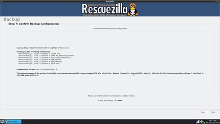 Samenvatting controleren en back-upproces starten.