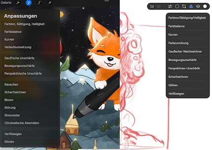 Instellingen van Procreate (links) en GoPaint (rechts). Zelfs de volgorde lijkt erg op elkaar.