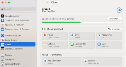 In dit menu kun je de iCloud-instellingen beheren.